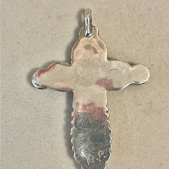 Southwest Big Sterling silver cross pendant multicolored stones signed - Picture 5 of 8